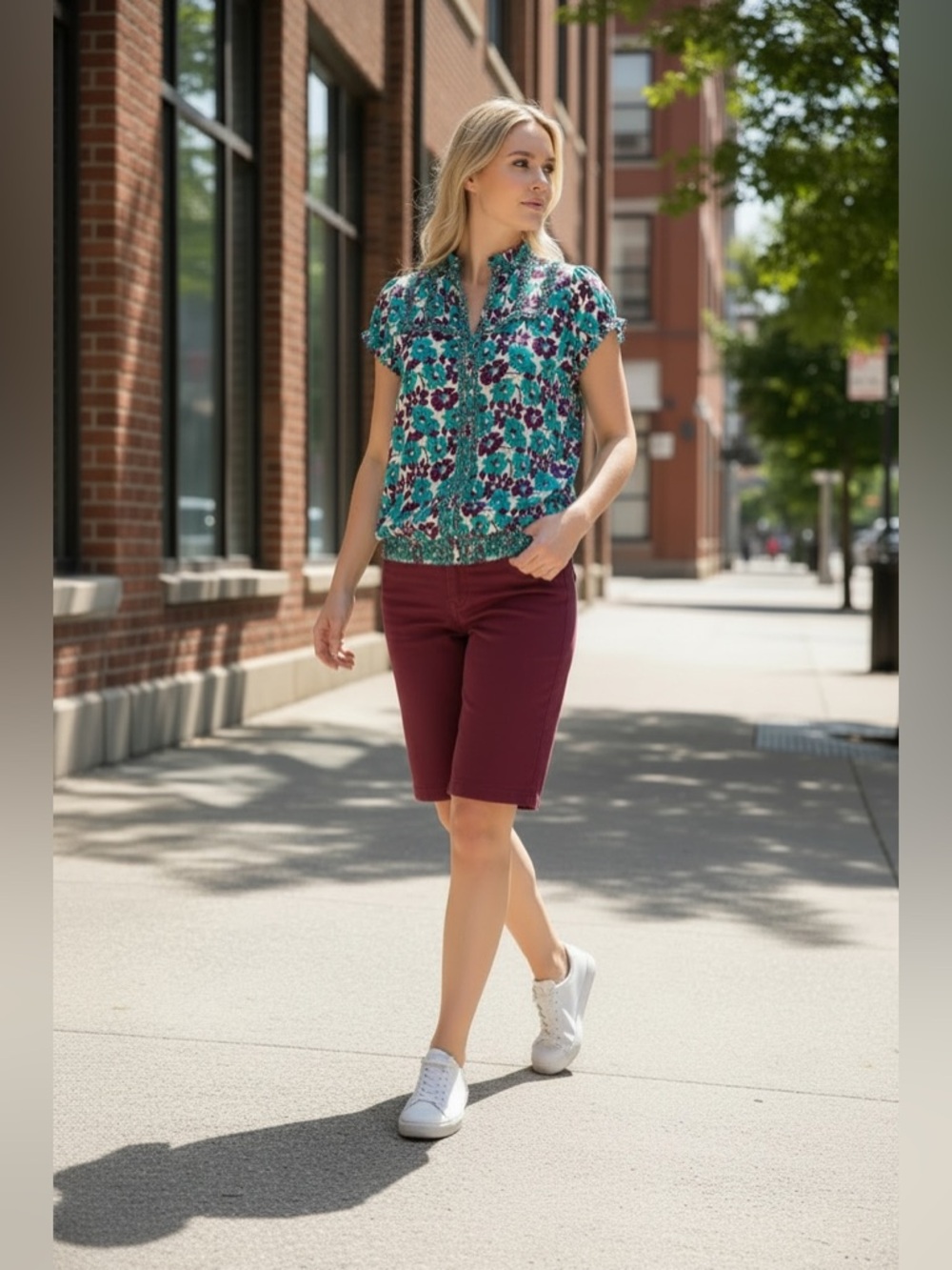 Fossil Vibrant Floral Blouse in Teal and Purple - Picture 3 of 11